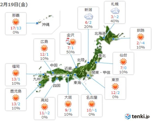 19日 全国的に寒さ和らぐ 雪の範囲も次第に狭まる コラム 緑のgoo