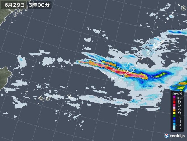初の線状降水帯に関する情報（顕著な大雨に関する情報）が発表された沖縄県（2021年6月29日）