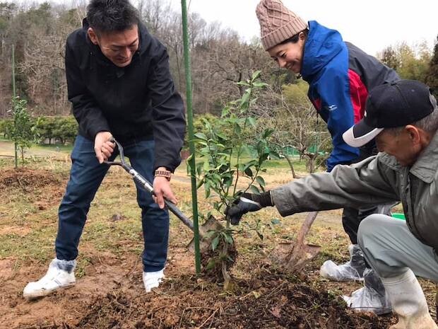 〈WANOWA〉では2019年に売上の2％の一部を使用して、石川県能美市でゆずの苗木40本を植樹。