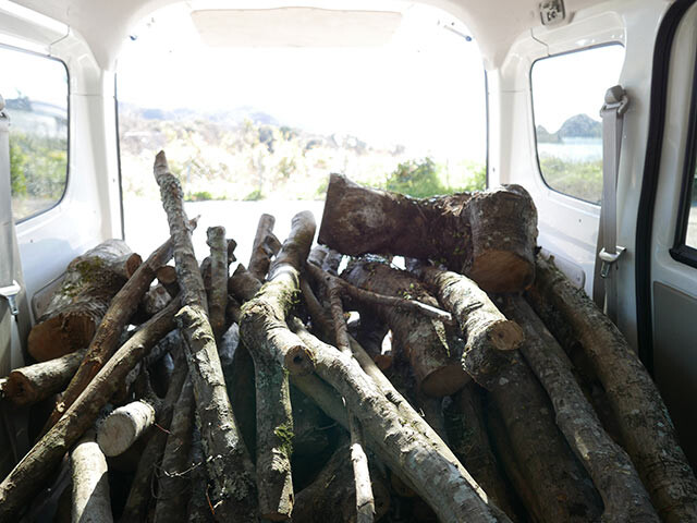 車に積んだ薪用の木材