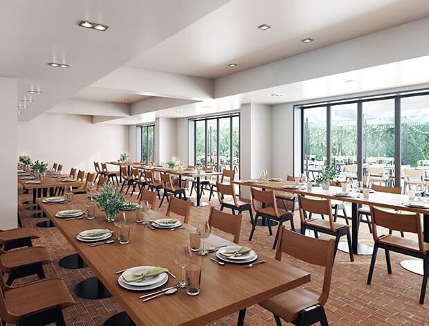 〈BIRD HOTEL -GARDEN HOUSE-〉のレストランはウェディング会場としての営業がなければ、ランチとディナーのほか、モーニング営業も順次開始。