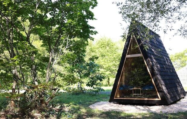 私が運営している〈A-frame cabin iwor〉も、規格に合わなかった木材を活用。木酢液に漬け込んだ含浸材を外壁にするなど、森の恵みを余すことなく使用しています。