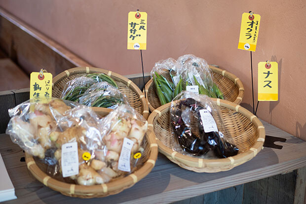 採れたての野菜、お米、ジンジャーシロップなど。