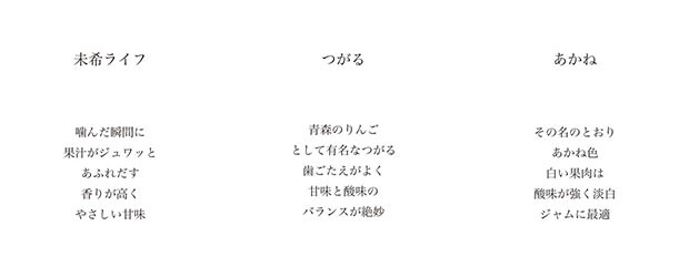 裏面にはリンゴの味わいについて書いた。