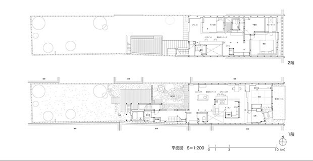 改修後の図面。町家の構成を意識しながら、新しい住まいへとリノベーションした。