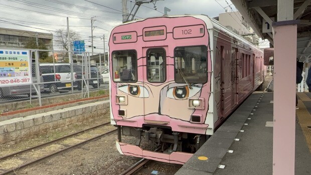 「名物☆忍者列車」のピンク。ほかにブルーとグリーンがある。