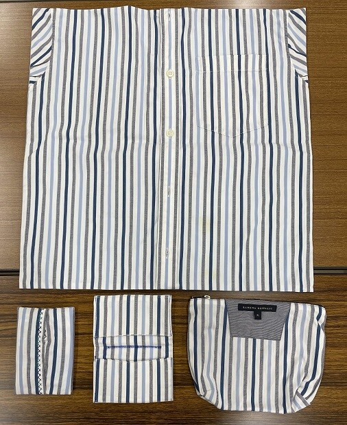 シャツをそのまま生かしたクッションカバーやティッシュケース、ポーチなど。タグもおしゃれなアクセントに。