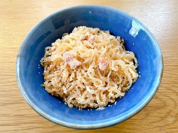 たらことしらたきをめんつゆで炒めた「しらたらこ」