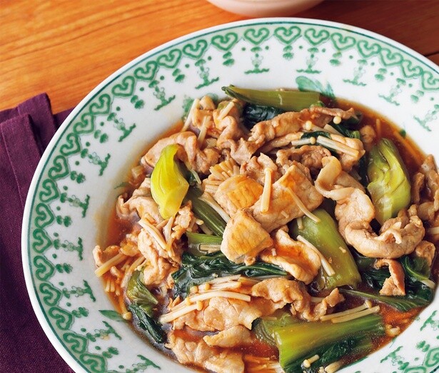 中華味のやさしいとろみがからむ「豚肉とチンゲンサイのオイスター煮」