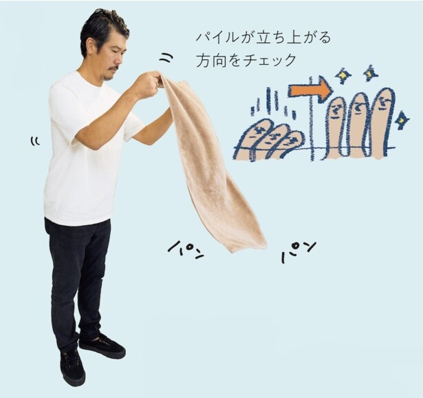 パイルが立ち上がるようにタオルを振りさばいてから干す