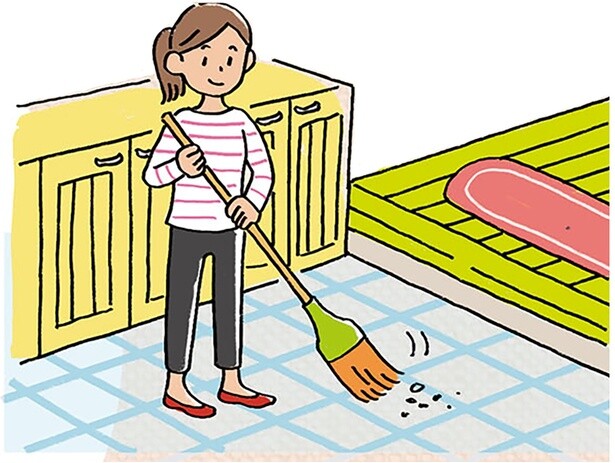 たたきはホコリをはらって水拭き