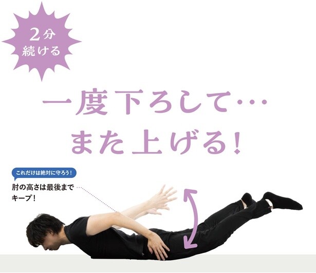 肘の高さを変えずに、指先を床にチョンとつけ
