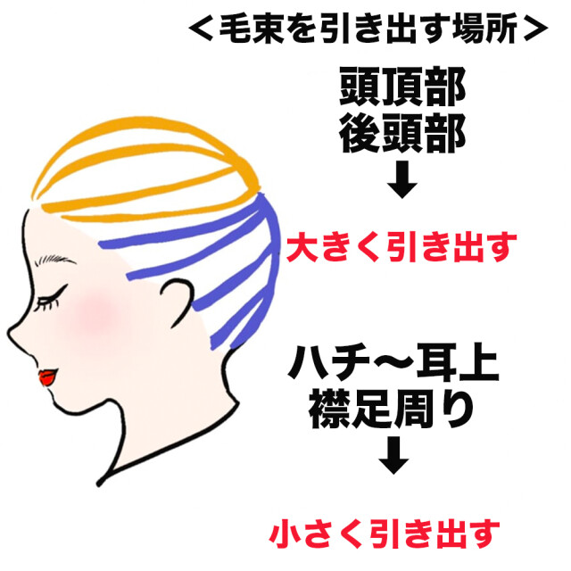 毛束を引き出す量
