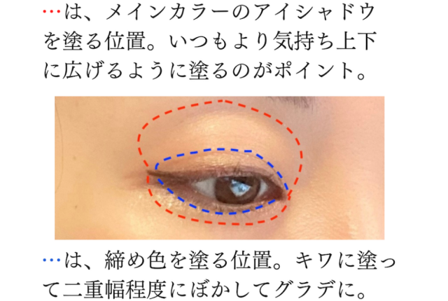アイライナーは太さを抑え気味に、目のフレームを強調するように、目頭から目尻までまつ毛の隙間を埋めながら描き、目尻側は自然な跳ね上げます。マスカラは、セパレートやカール、長さを重視した仕上がりにしましょう。