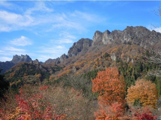 鋭くとがった峰を美しく彩る紅葉／妙義山