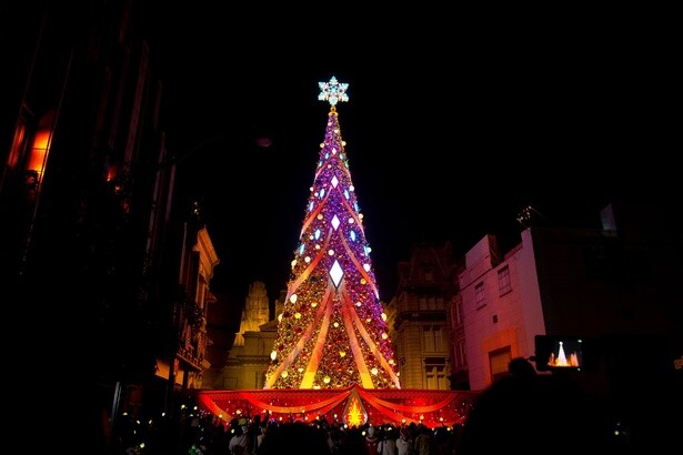 クリスマスソングに合わせて多彩な色に変化していく