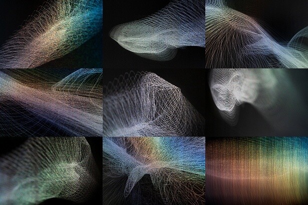 6枚組の絵画が視覚的かつ聴覚的に重なりあう《Score of Presence》2019年