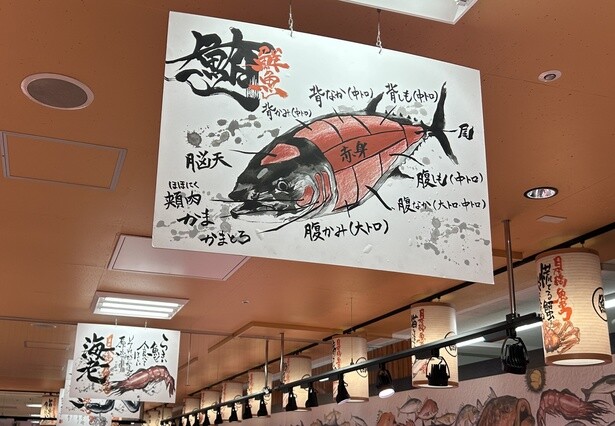 魚の部位の紹介と見比べながら、商品を吟味するのもワクワクする