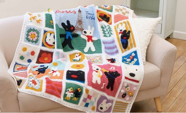 52枚のモチーフをつなげ、大きなブランケットを作る