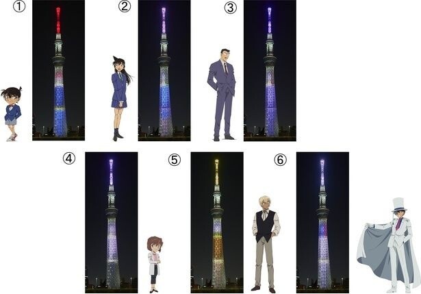 イベント期間中、特定の日には各キャラクターをイメージした特別ライティングが東京スカイツリーを彩る(全17日間限定)