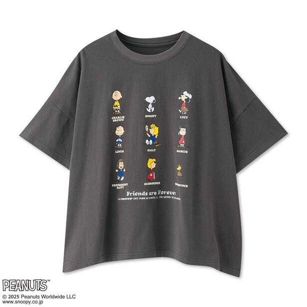 「レディース Tシャツ(PEANUTSフレンズ/ダークグレー)」(2849円)