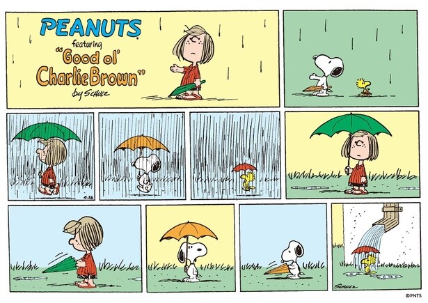 「ピーナッツ」コミックの作者シュルツさんは、ざあざあ降りの雨を描くのが好きだった