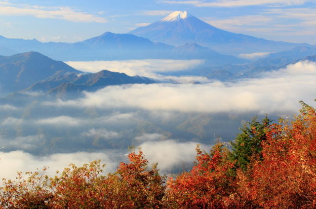 百蔵山山頂からの富士山の眺め