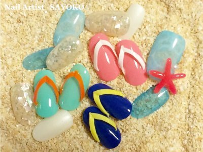 海に行きたくなる！夏を満喫するビーチサンダルを立体的なネイルオブジェで再現!!