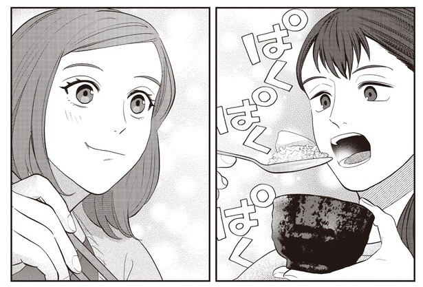 豆腐でごはんを頬張るご近所さん。彼女の食べる姿で金欠も乗り切れそうです／作りたい女と食べたい女3（5）