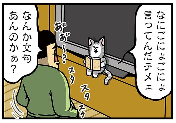 何か文句あんのかぁ？ パンをこねている間だけやたらと口を開く猫