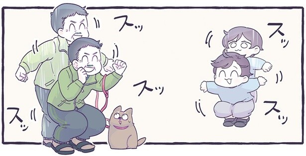 「お父さんとお散歩？」1歳児に合わせて全身で会話してくれるおじさん