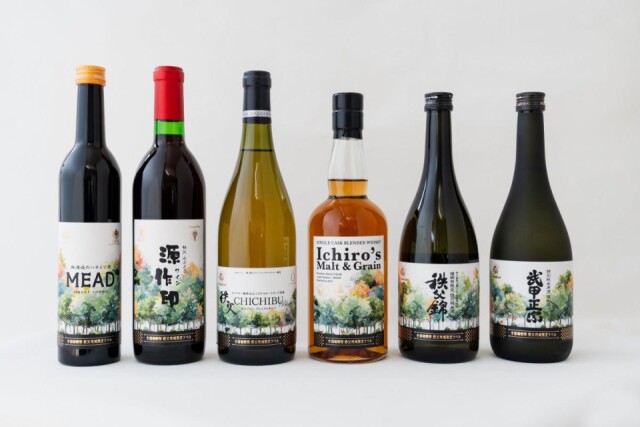 酒造メーカー6社が「全国植樹祭」限定ラベル商品　並べると「秩父の森」に