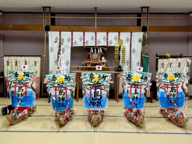 今治・綱敷天満神社で夏祭り「宮島さん」　地元有志によるわら舟作り着々