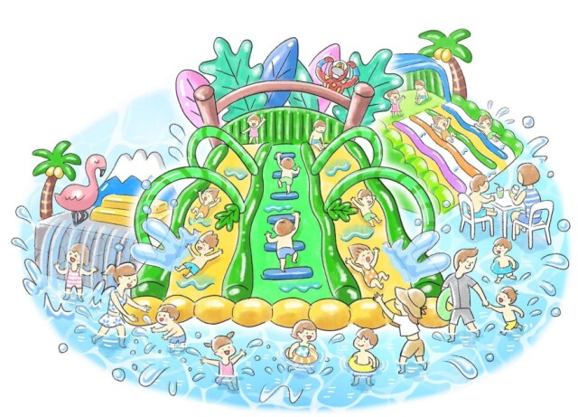 富士急ハイランドに子ども向け水遊び広場　スライダーやプール設置