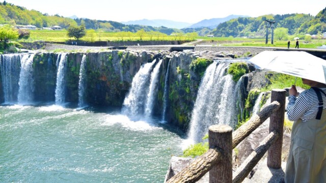 「ナイアガラ」に涼を求めて　大分・豊後大野市の「原尻の滝」にぎわう