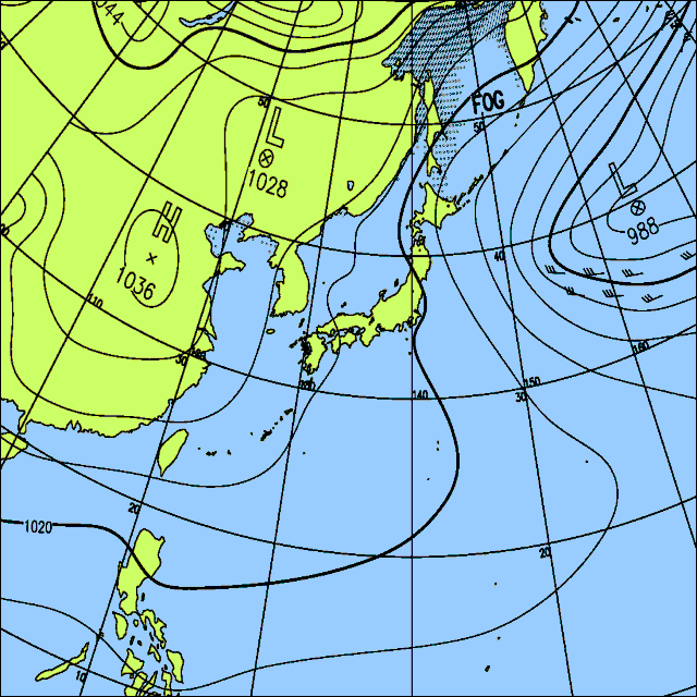 今日は太平洋側で晴れるが、日本海側で雲が多く北陸から北で雪