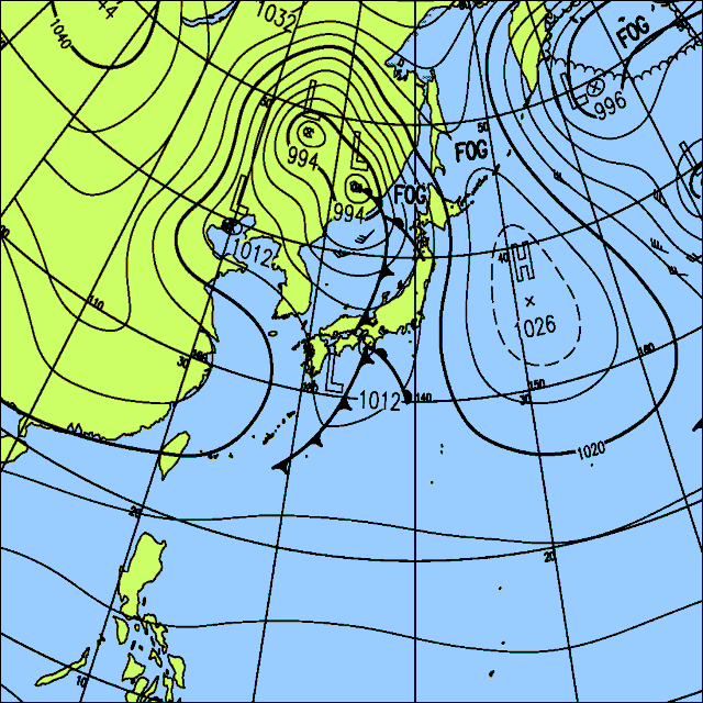今日は広い範囲で雨の所が多く、雷を伴うおそれも