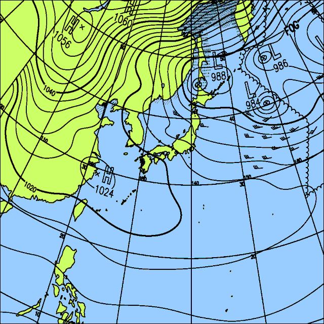 今日は日本海側を中心に雪が降り、ふぶく所や雷を伴う所がある