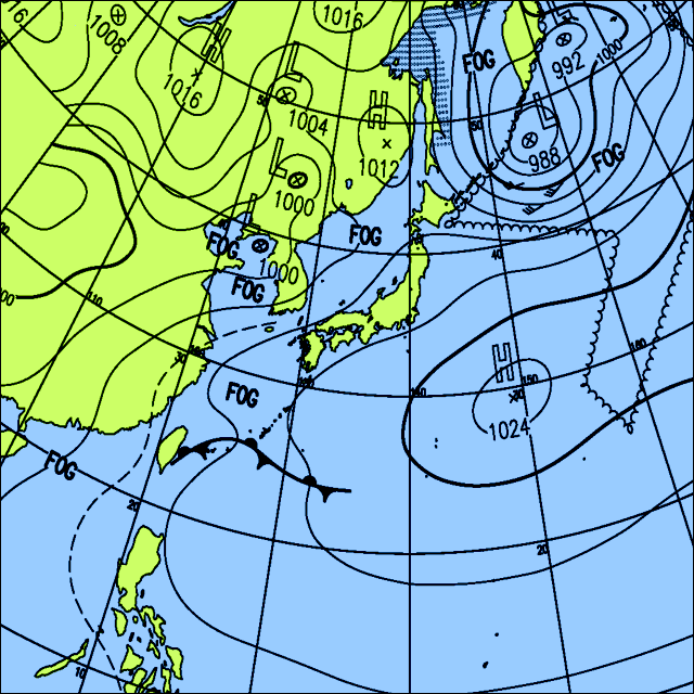 今日は晴れる所が多いが、北海道や南西諸島で雨の降る所がある