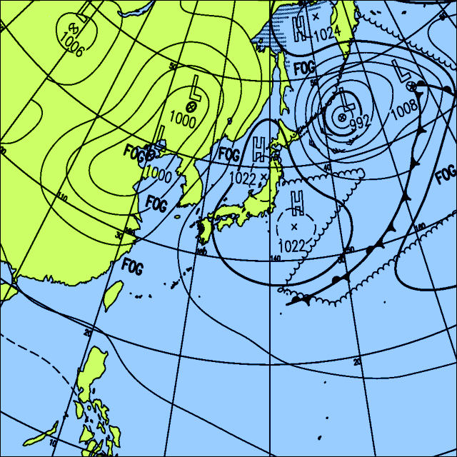 今日の北日本は曇りで雨・雪の所もあるが、他はおおむね晴れる