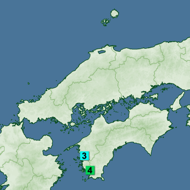 高知県西部で震度４