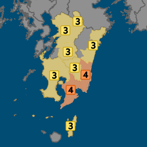 宮崎県南部平野部などで震度４