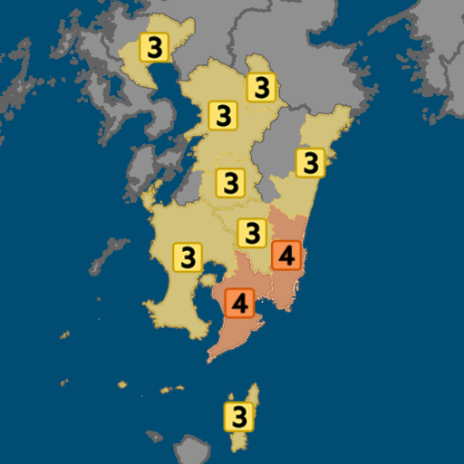 宮崎県南部平野部などで震度４