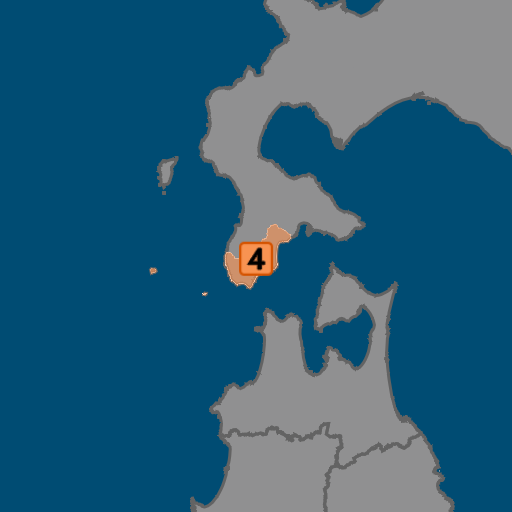 渡島地方西部で震度４
