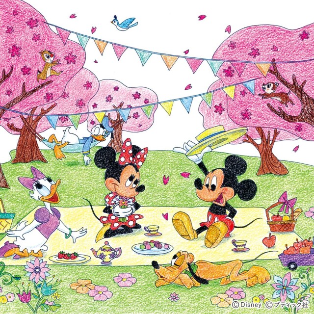 「桜の下で～ミッキー＆フレンズ」の塗り絵（図案のダウンロードあり）