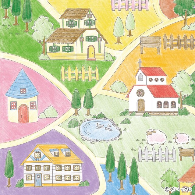 こころがほぐれる塗り絵「家の街並み」｜無料ダウンロード