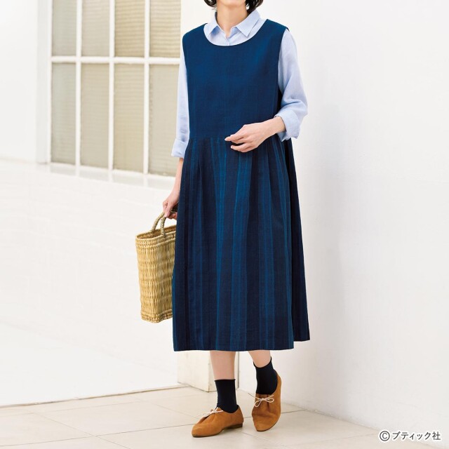 リメイク服「藍染め木綿の着物のジャンパースカート」作り方