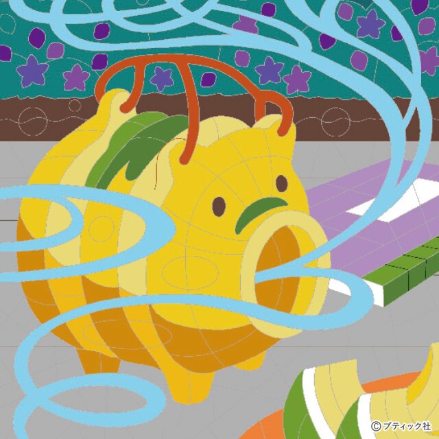 和のパズル塗り絵「豚の蚊やり」