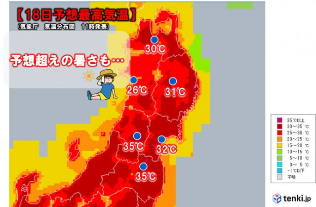 暑いぞ東北　仙台で午前から30℃突破　観測史上3番目の早さ　午後は内陸で35℃も