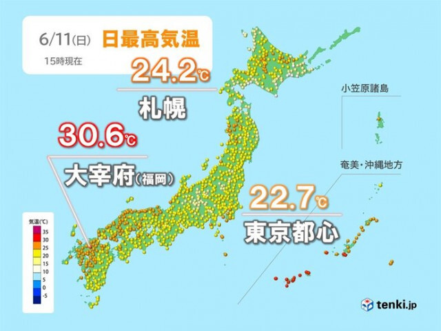 梅雨の晴れ間の沖縄は真夏日続出　北海道も夏日　東京都心は札幌より低いも不快指数大